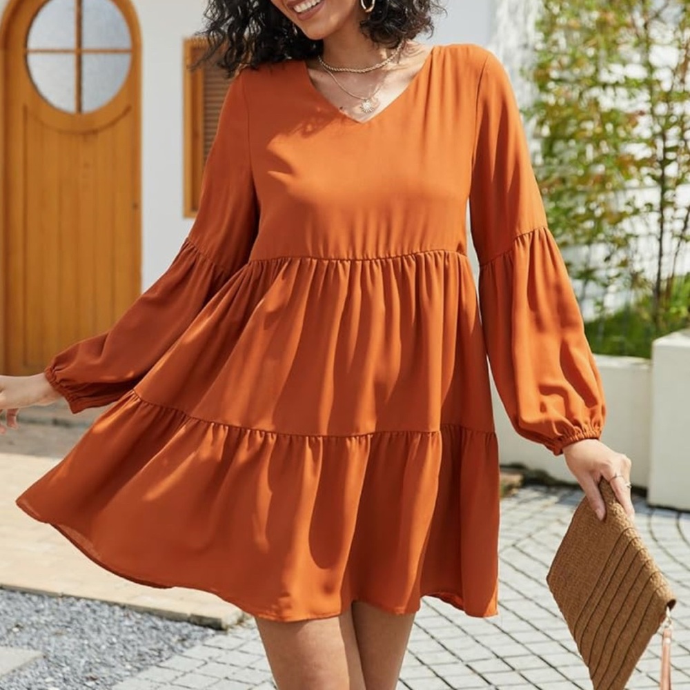 Burnt Orange Tiered Swing Dress